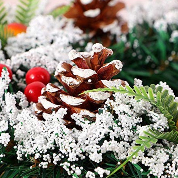 Christmas Pine Fake Fruit Frosted Pre Lit 40 cm Wreath - Picture 7 of 7